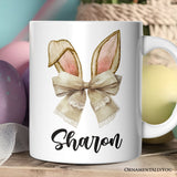 Coquette Bow Bunny Ears Personalized Mug, Aesthetic Spring Vibes Gift With Custom Name