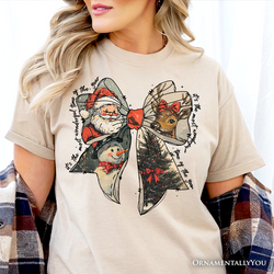 Coquette Christmas Bow T‑Shirt, It's Most Wonderful Time Of The Year Vintage Tee With Santa, Deer and Snowman