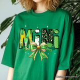 Coquette Mini Clover Bow St Patrick’s Day T-Shirt, Green Lucky Shamrock Clover Tee