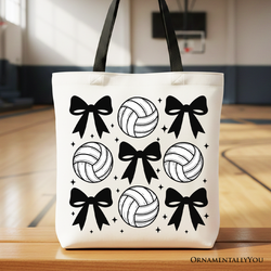 Coquette Volleyball Bows Canvas Tote Bag, Cute Athletic Sports Game Day Gift Shopper