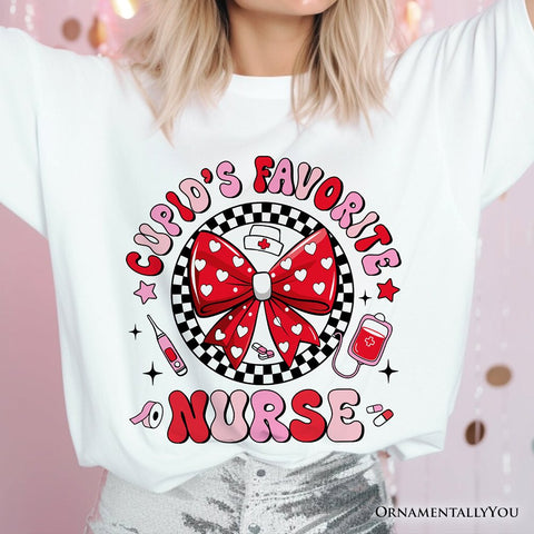 Cupid's Favorite Nurse Coquette Bow T-Shirt, Cute Valentine Nurse Tee