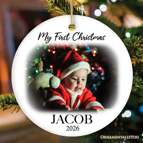 Custom Baby First Christmas Portrait Ornament, Personalized Uploaded Photo Gift