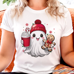 Cute Ghost Christmas T‑Shirt, Adorable Gingerbread and Cocoa Holiday Tee