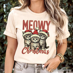 Cute Meowy Christmas T-Shirt, Baby Cat In Santa Hat Holiday Tee
