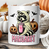 Cute Racoon Drinking Cup, Personalized Mug, Retro Halloween Gift with Custom Name