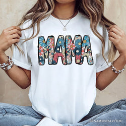 Daisy Floral Mama T-Shirt, Colorful Retro White Tee for Stylish and Cheerful Women