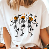 Dancing Skeletons with Pumpkin Head T-Shirt, Dry Bones Come Alive Halloween Fun Tee