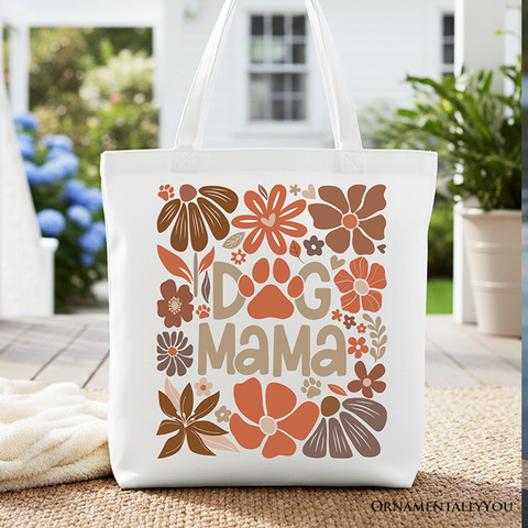 Dog Mama Boho Floral Canvas Tote Bag, Gift Shopper for Proud and Stylish Pet Lovers