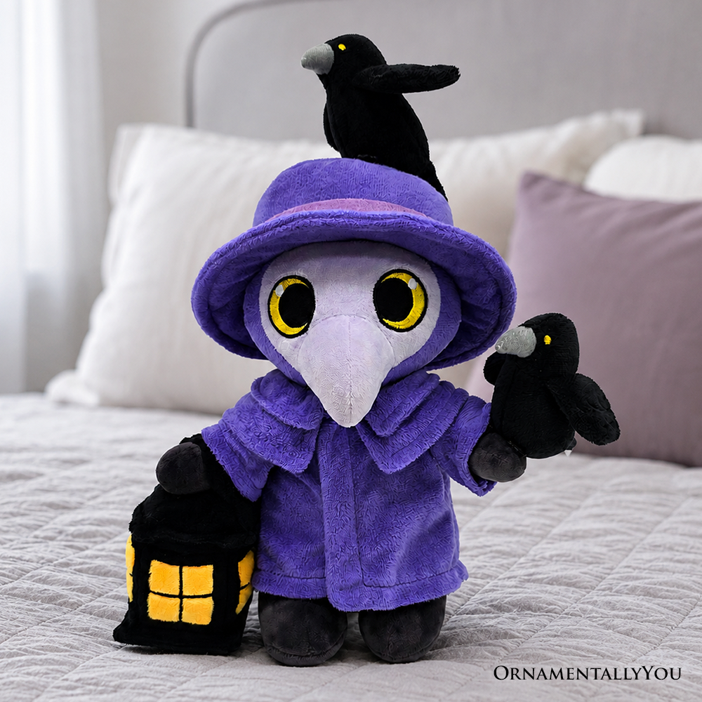 Dr. Crowford Plague Doctor Plush Toy with Ravens and Lantern, 12" Stuffed Toy Gift for Children