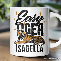 Easy Tiger Personalized Mug, Vintage Wild Animal Retro Grunge Gift With Custom Name