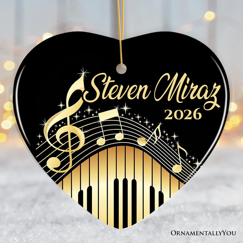 Elegant Gold Music Note Piano Keys Personalized Ornament, Customizable Music Teacher Student Keepsake Gift