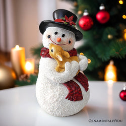 (Pre-Order) Enchanting Snowman and Fawn Home Holiday Decoration, 8" Tall Winter Woodland Deer Figurine