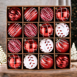 Festive Christmas Ball Set, 16 Ornaments with Varied and Refined Red Colors Packaged