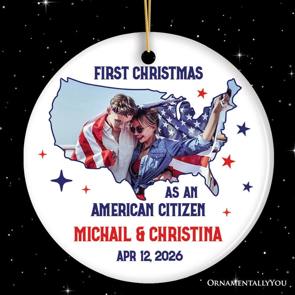 First Christmas as an American Citizen Personalized Photo Ornament, New Citizenship Gift