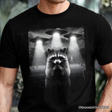 Funny Raccoon UFO T-Shirt, Unisex Black Tee for Space Lover
