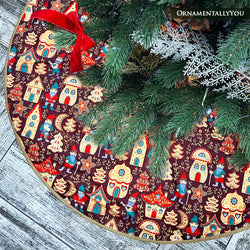 Gnome Folk Pattern Vintage Christmas Tree Skirt