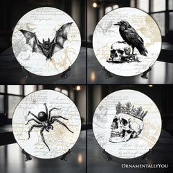 Gothic Elegance Set of 4 Plates with Real Gold Trim, Halloween Tableware Collection for Salad, Dessert, Appetizer, and Side Plates