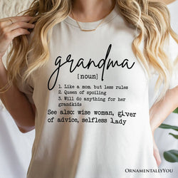 Grandma Definition T-Shirt, White, Natural, Navy and Black Funny Tee for Grandmothers