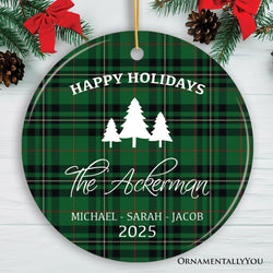 Green Christmas Plaid Personalized Family Ornament