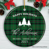 Green Christmas Plaid Personalized Family Ornament