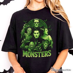 Green Retro Monsters T-Shirt, Vintage Classic Horror Halloween Tee
