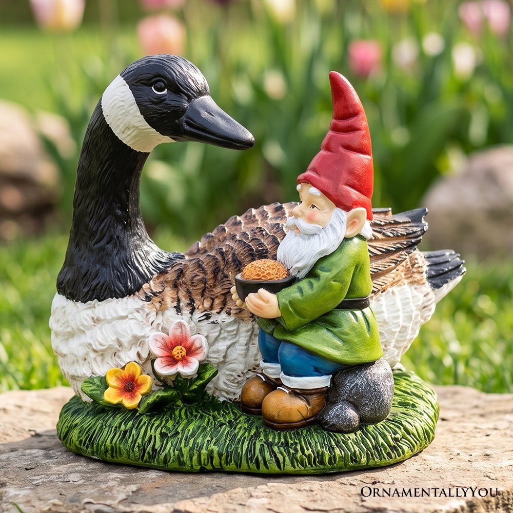 Gus the Canadian Goose & Gnorman the Gnome Garden Statue, 7" Figurine and Outdoor Decoration