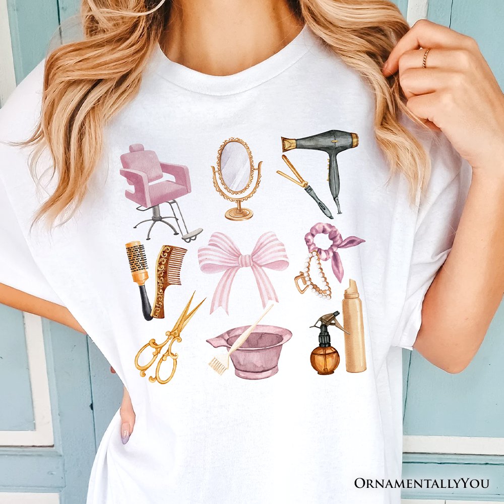 Hairstylist Coquette Aesthetic T-Shirt, Pink Hair Dresser Tee