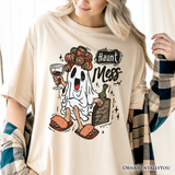 Haunt Mess Wine-Loving Ghost T-Shirt, Funny Halloween Tee with Spooky Ghost