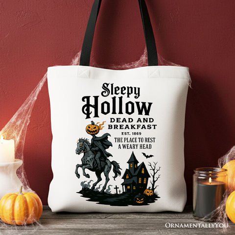 Headless Horseman Sleepy Hollow Halloween Canvas Tote Bag, Dead and Breakfast Retro Gift