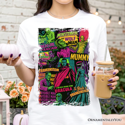 Horror Comic Classic Monsters T-Shirt, Vintage Scary Halloween Tee