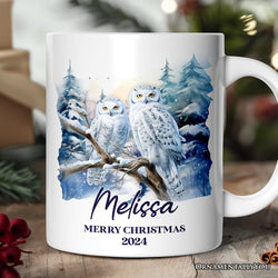 Snowy Owl Personalized Mug, Grand Arctic Majesty Christmas Gift With Custom Name and Date