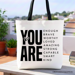 Inspirational Words Canvas Tote Bag, Minimalist Gift Shopper for Encouraging and Loving Significant Others