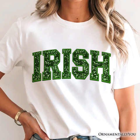 Irish Sequin St Patrick’s Day T-Shirt, Festive Green Glitter Imitation Tee