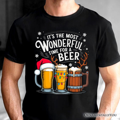 It's The Most Wonderful Time for a Beer T‑Shirt, Funny Holiday Beer Christmas Tee for Festive Drinkers