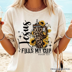 Jesus Fills My Cup Christian T-Shirt, Leopard Print Coffee Tee