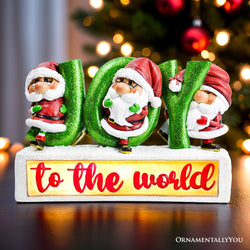 Joy to the World with Holiday Gnomes Lighted Statue, Tabletop LED Christmas Decor