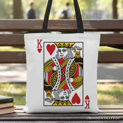 King of Hearts Card Canvas Tote Bag, Classic Retro Love Valentine Gift Bag