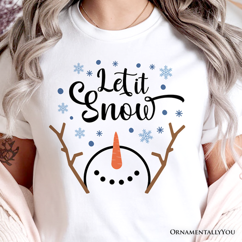 Let It Snow Snowman T‑Shirt, Snowflakes Minimalist Tee for Winter Holiday Season