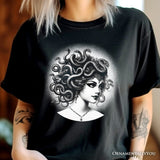 Medusa Spooky Portrait T-Shirt, Horror Villain Theme Halloween Tee