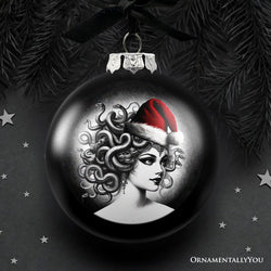 Medusa Christmas Spooky Portrait Glass Ornament, Black Horror Halloween Tree Decoration