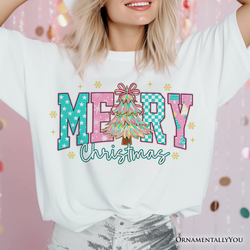 Merry Christmas Coquette Tree T-Shirt, Preppy Retro Holiday Gift Tee
