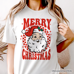 Merry Christmas Santa T‑Shirt, Retro Red Checkered Tee for Classic Holiday Season