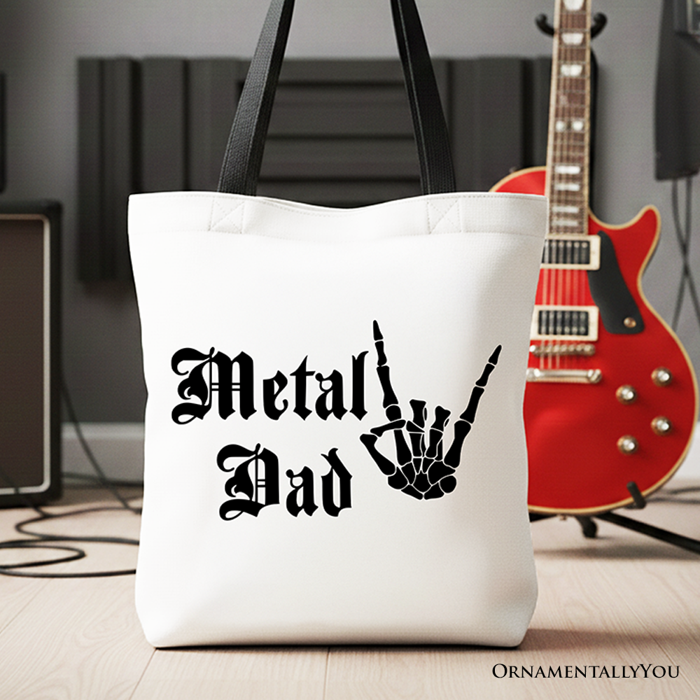 Metal Dad Skeleton Tote Bag, Rock Music Hand Sign Gift Shopper