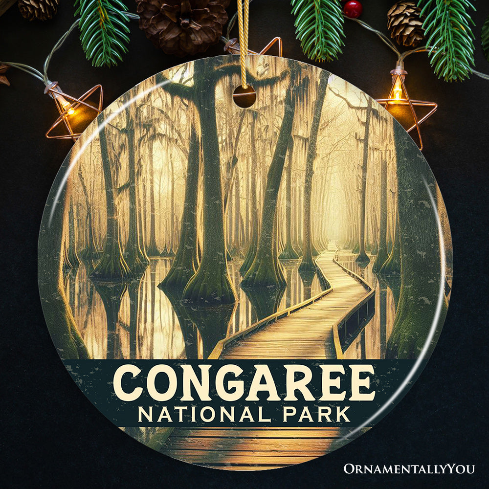 Mystical Congaree National Park Ornament, South Carolina Cypress Swamp Boardwalk Christmas Gift and Forest Wetland Memento