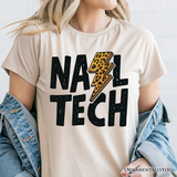 Nail Tech Leopard Lightning T-Shirt, Retro Stylist Tee