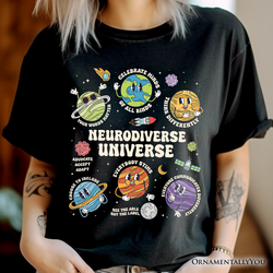 Neurodiverse Universe Autism Space T-Shirt, Colorful Autism Awareness Education Tee
