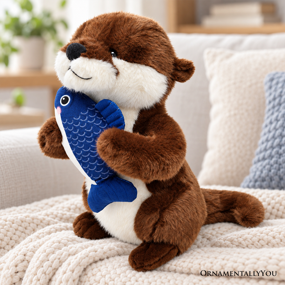 Otto the Otter Plushie, Adorable 12" Fish-Hugging Stuffed Animal for Kids’ Gifts