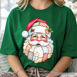 Patchwork Santa Claus T-Shirt, Retro Christmas Holiday Tee