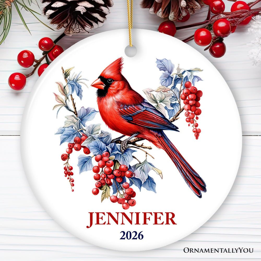 Personalized Cardinal Ornament, Winter Wonderland Christmas Gift With Custom Name and Date