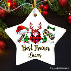 Personalized Gym Buffalo Plaid Leopard Merry Christmas Ornament, Personal Trainer Gift